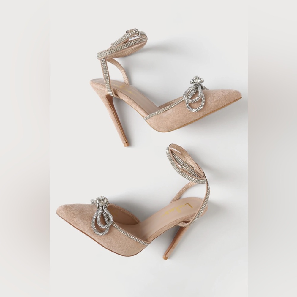NEW IN BOX Lullie Suede Rhinestone Ankle Strap Pointed-Toe Pumps